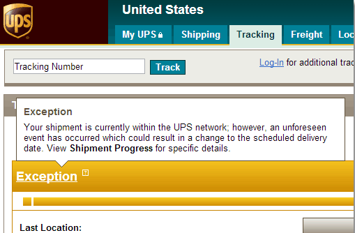 UPS Delivery Exception