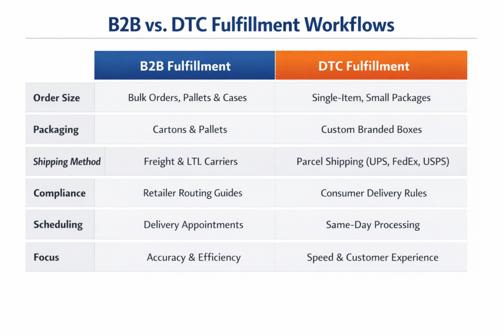 B2B Fulfillment vs. DTC: Operational Differences That Matter